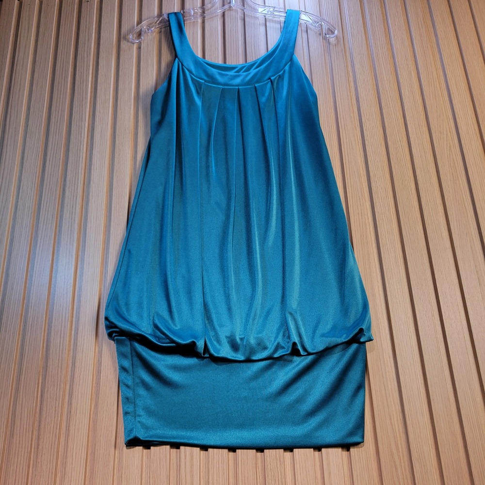 iz Byer California Teal Blue Bubble Hem Pleated Mini Dress Womens Small